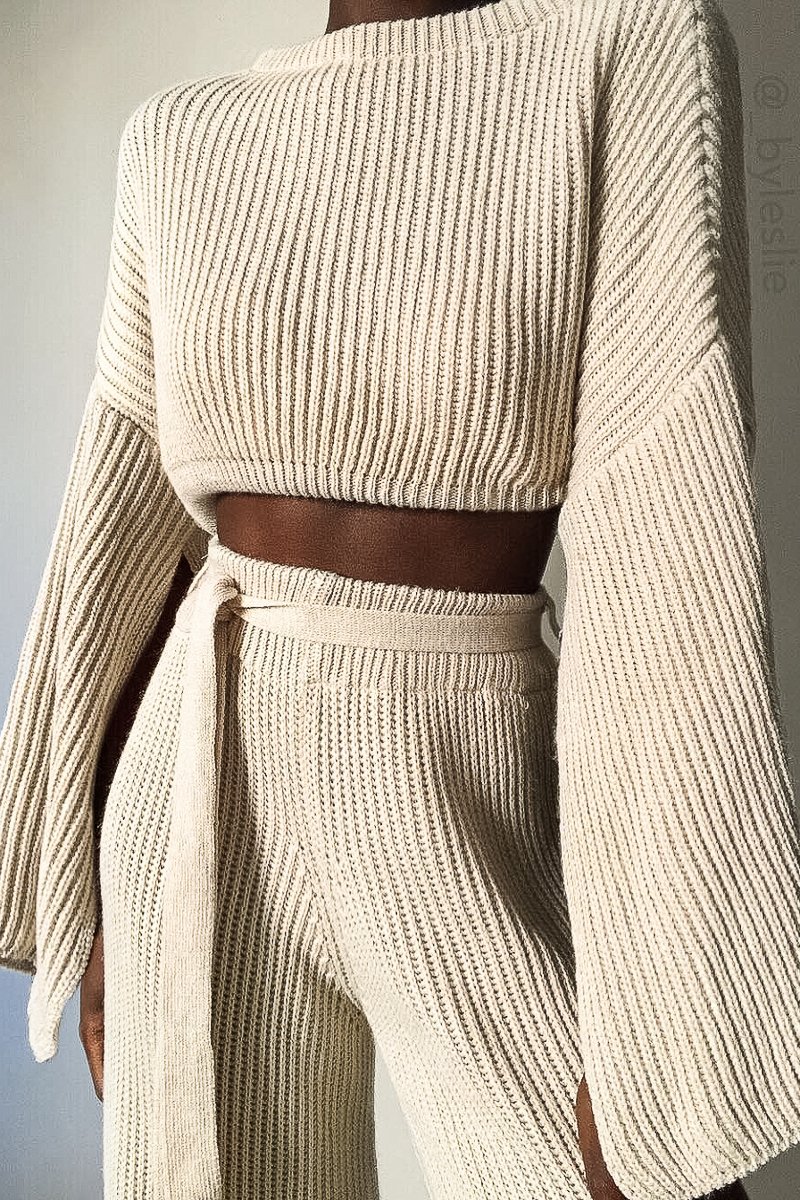 Beige Chunky Knit Loungewear Set - Harper-Loungewear