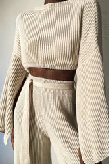 Beige Chunky Knit Loungewear Set - Harper-Loungewear