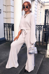 Beige Chunky Knit Loungewear Set - Harper-Loungewear