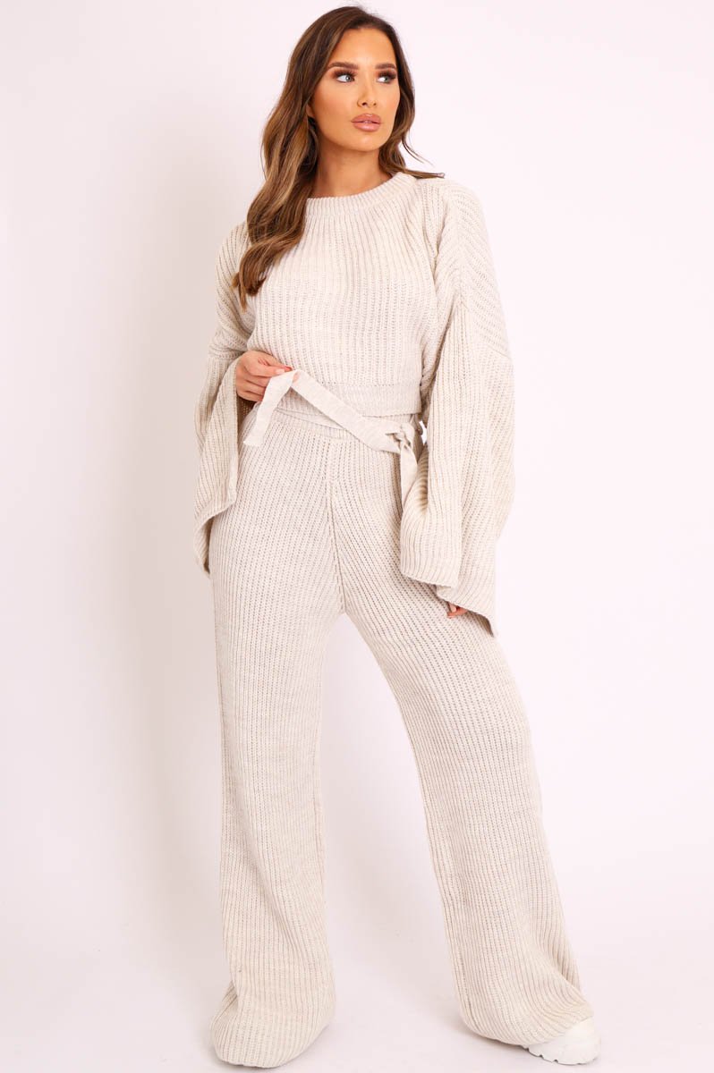 Beige Chunky Knit Loungewear Set - Harper-Loungewear