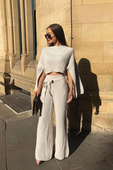 Beige Chunky Knit Loungewear Set - Harper-Loungewear