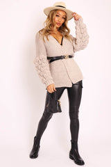 Beige Chunky Knit Oversized Cardigan - Eaden-Cardigans