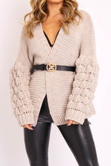 Beige Chunky Knit Oversized Cardigan - Eaden-Cardigans