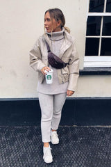 Beige Chunky Knit Roll Neck Loungewear Co-Ord - Imara-Co-ords