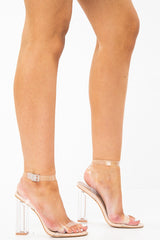 Beige Clear Strap Perspex Block Heels - Ardyn-Heels
