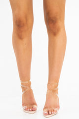 Beige Clear Strap Pointed Toe Perspex Stiletto Heels - Betsy-Heels