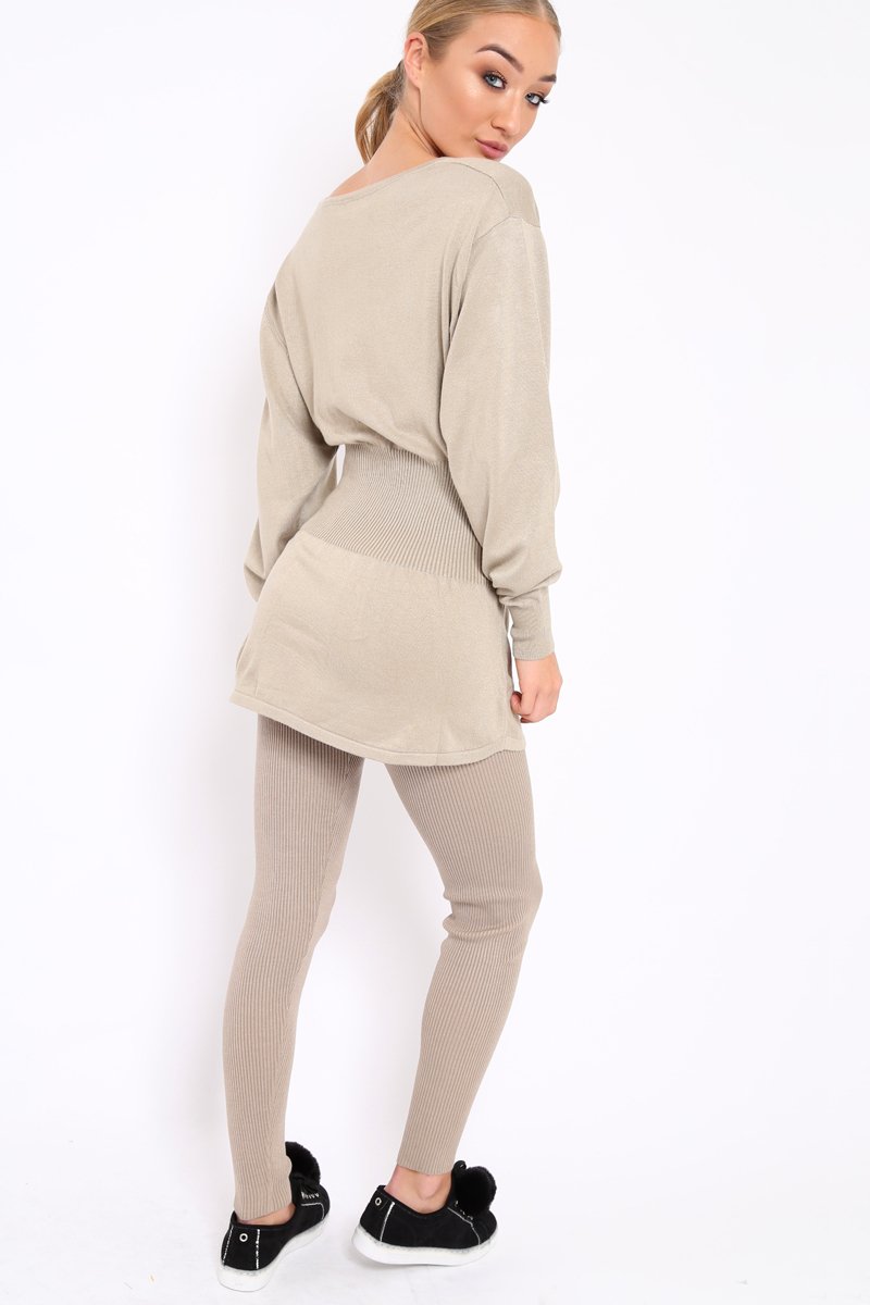 Beige Co-ord with Corset Waist Tie Detail - Laurel-Co-ords
