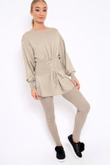 Beige Co-ord with Corset Waist Tie Detail - Laurel-Co-ords