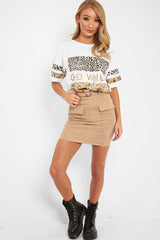 Beige Corduroy Belted Skirt - Alaysia-Skirts