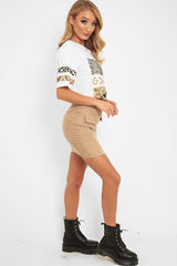 Beige Corduroy Belted Skirt - Alaysia-Skirts