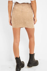Beige Corduroy Belted Skirt - Alaysia-Skirts