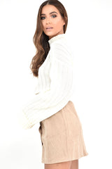 Beige Corduroy Button Front Mini Skirt - Elcie-Skirts