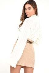 Beige Corduroy Button Front Mini Skirt - Elcie-Skirts