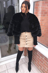 Beige Corduroy Button Front Mini Skirt - Elcie-Skirts