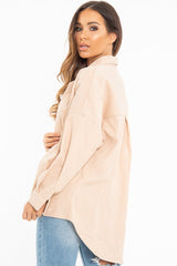 Beige Corduroy Button Front Oversized Shirt - Kyrah-Shirts