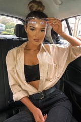 Beige Corduroy Button Front Oversized Shirt - Kyrah-Shirts