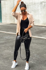 Beige Corduroy Button Front Oversized Shirt - Kyrah-Shirts