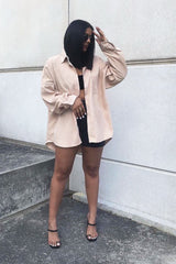 Beige Corduroy Button Front Oversized Shirt - Kyrah-Shirts