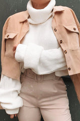 Beige Corduroy Utility Pocket Cropped Shirt - Eliora-Shirts