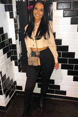 Beige Corduroy Utility Pocket Cropped Shirt - Eliora-Shirts