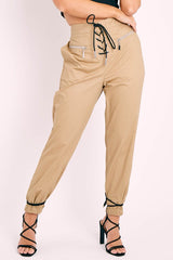 Beige Corset Detail Cuffed Trousers - Hayleigh-Trousers