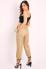 Beige Corset Detail Cuffed Trousers - Hayleigh-Trousers