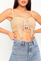 Beige Corset Lace Front Crop Top - Huda-Crop Tops