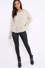 Beige Corset Waist Knitted Jumper - Elizabeth-Jumper