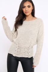 Beige Corset Waist Knitted Jumper - Elizabeth-Jumper