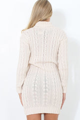Beige Cowl Neck Knitted Dress-Loria-Dresses