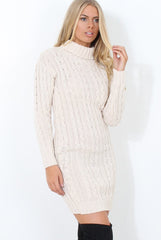 Beige Cowl Neck Knitted Dress-Loria-Dresses