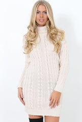 Beige Cowl Neck Knitted Dress-Loria-Dresses