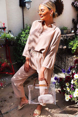 Beige Crepe Oversized Shirt and Cropped Trousers Co-ord - Ellee-Co-ords