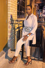 Beige Crepe Oversized Shirt and Cropped Trousers Co-ord - Ellee-Co-ords