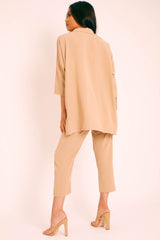 Beige Crepe Oversized Shirt and Cropped Trousers Co-ord - Ellee-Co-ords