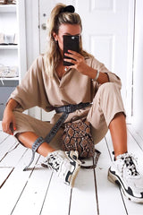 Beige Crepe Oversized Shirt and Cropped Trousers Co-ord - Ellee-Co-ords