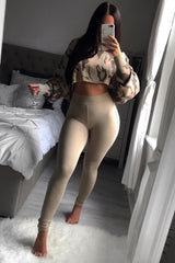 Beige Cropped Batwing Camo Jumper - Lizy-Jumper