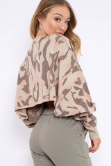 Beige Cropped Batwing Camo Jumper - Lizy-Jumper