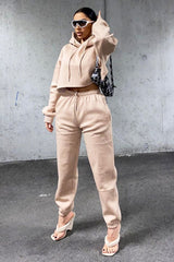 Beige Cropped Oversized Hoodie and Joggers Co-ord - Karenza-Loungewear