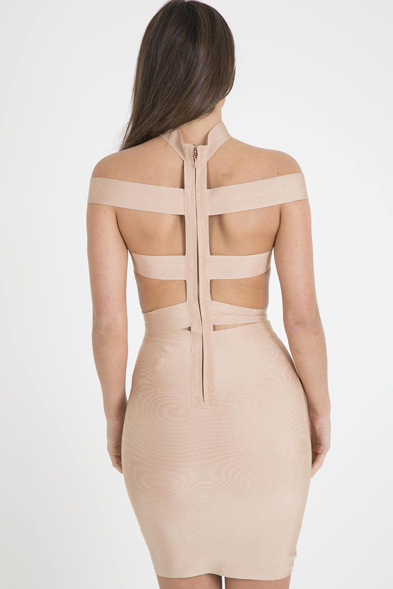 Beige Cut Out Bandage Dress - Ainsley-Dresses