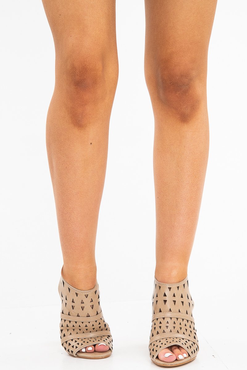 Beige Cut Out Detail Block Heel - Sandra-Heels