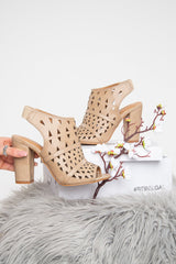 Beige Cut Out Detail Block Heel - Sandra-Heels