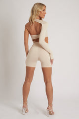 Beige Cut Out One Sleeve Playsuit - River-Playsuits