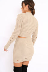 Beige Distressed Cable Knit Co-ord - Dayla-Co-ords