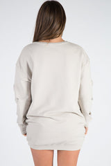 Beige Distressed Detail Sweatshirt Jumper Dress - Ivy-Jumper