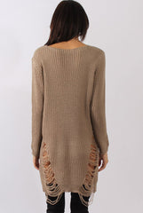 Beige Distressed Jumper Dress - Kim-Jumper