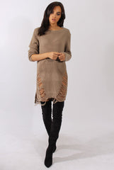Beige Distressed Jumper Dress - Kim-Jumper