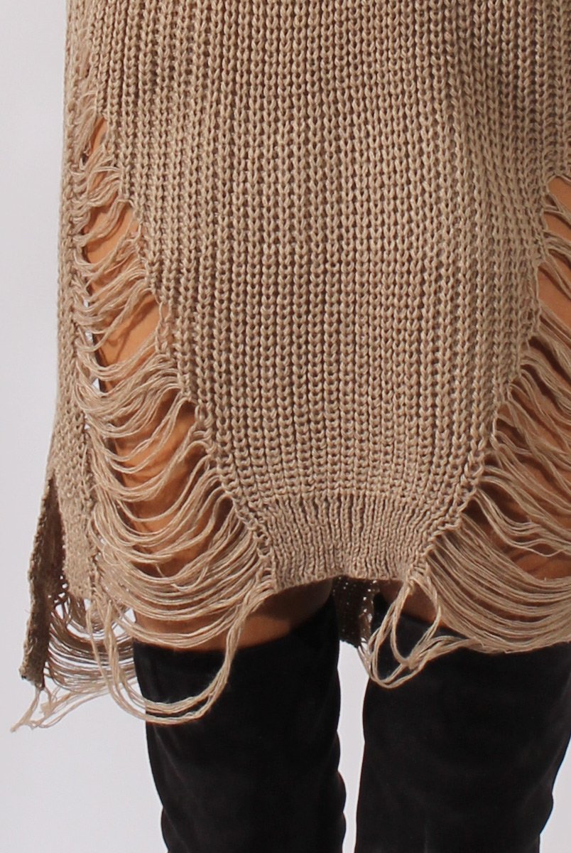 Beige Distressed Jumper Dress - Kim-Jumper