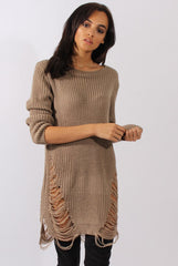 Beige Distressed Jumper Dress - Kim-Jumper
