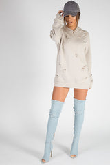 Beige Distressed Oversized Hoodie - Khloe-Loungewear